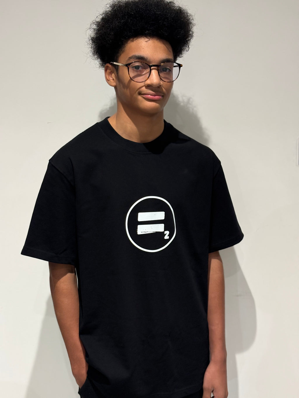 Equal2 Front logo Drop Shoulder T-Shirt in Black