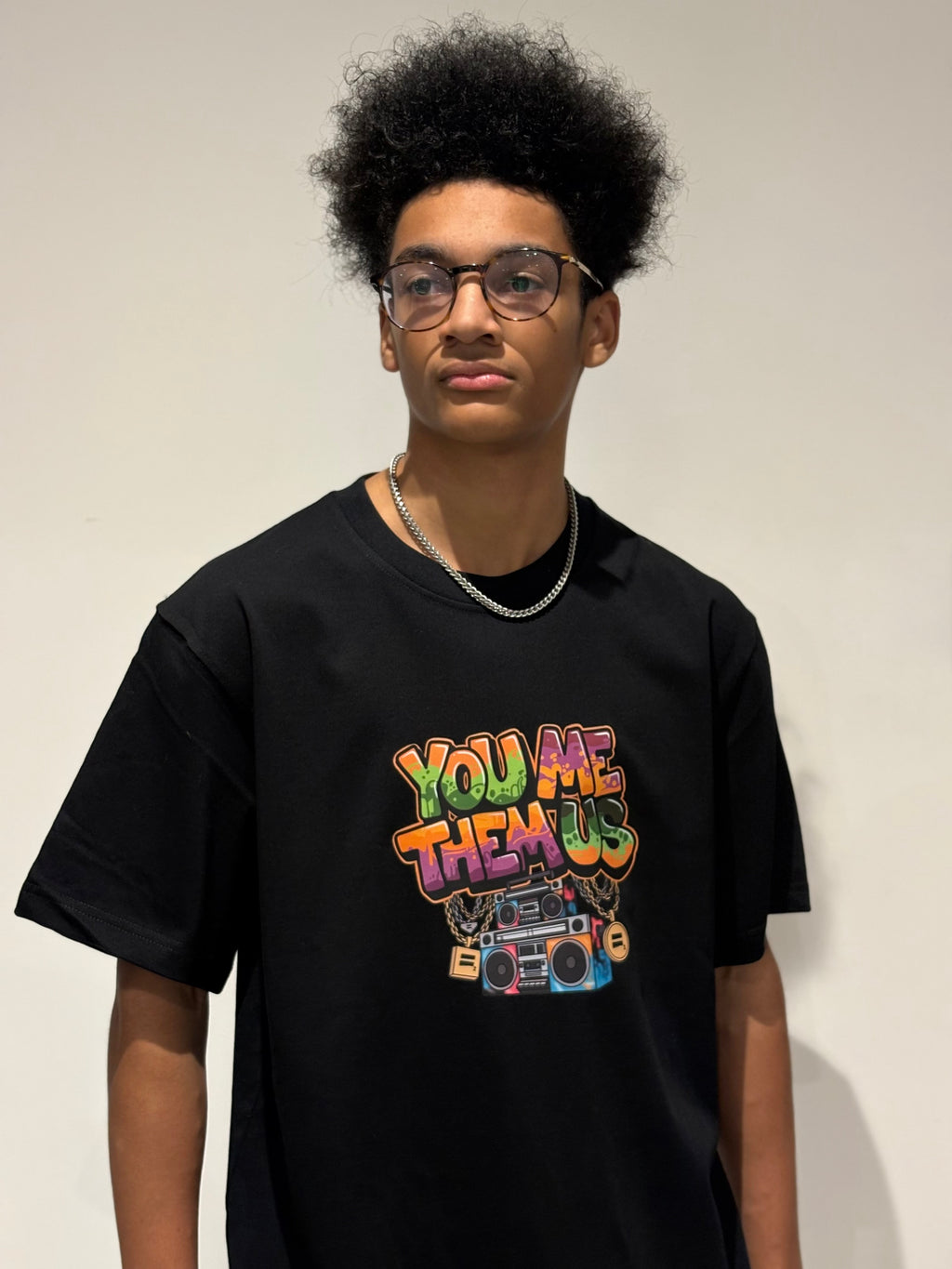 Boombox Drop Shoulder Heavyweight T-shirt in Black